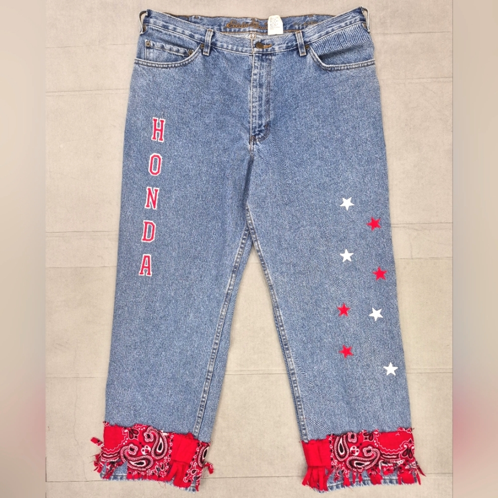 Honda Eddie Bauer Upcycled jeans women's size 38x30 relaxed fit high rise cotton